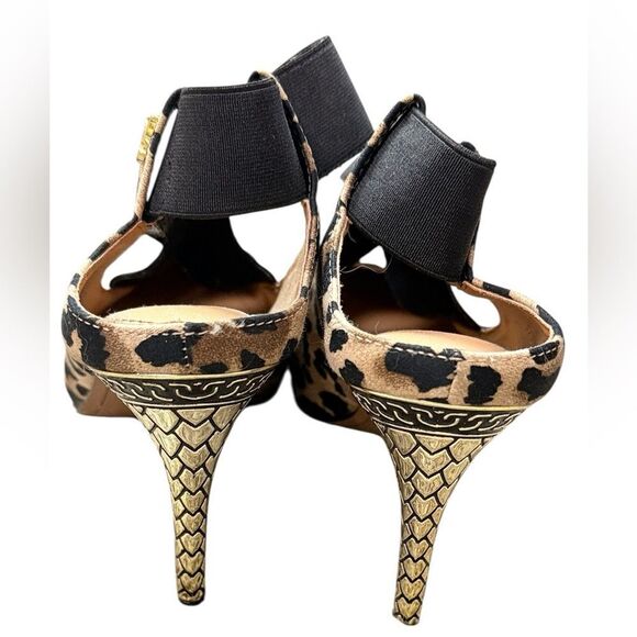 J.Renee Leopard Black & Brown Heels With Gold Spiked Heels - Picture 3 of 8